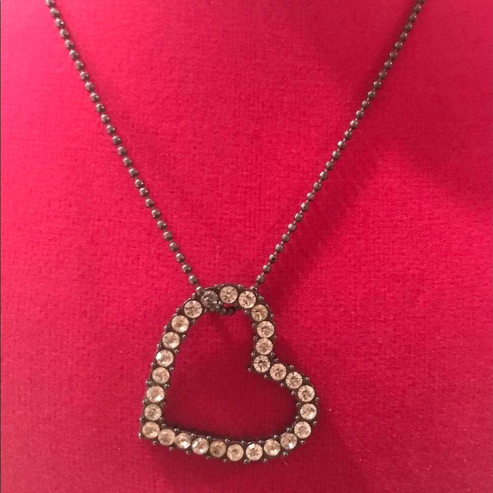 Jennifer Lopez Rhinestone Heart Pendant Necklace, Silver pewter Tone Rhinestones
